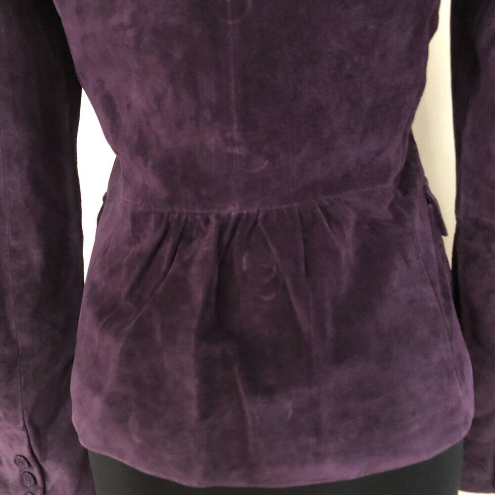 Cache Purple Fitted Leather Suede Jacket Top New Lined Banded Collar $248 NWT - Picture 14 of 15
